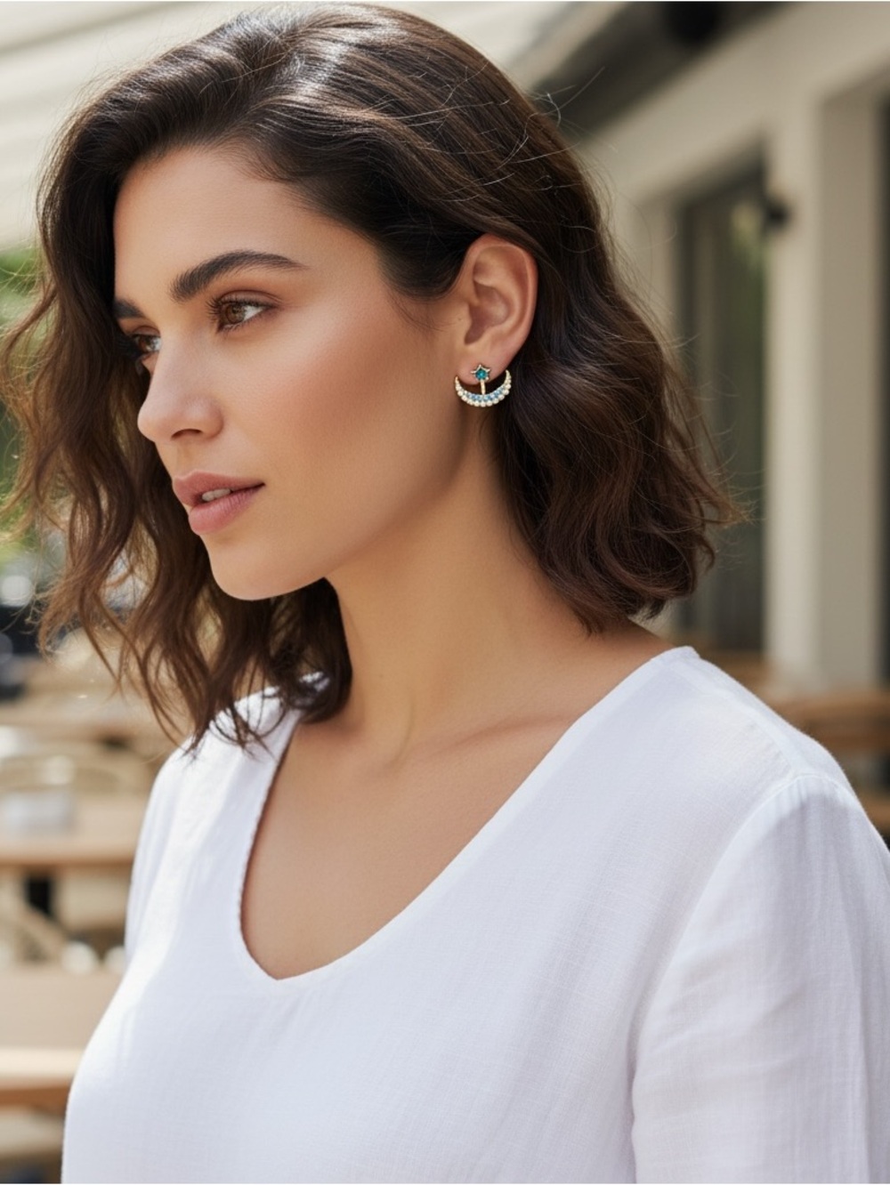 Crystal Moon Star Jacket Earrings